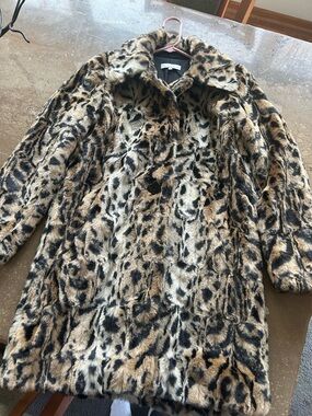 Anthropologie Leopard-Print Teddy Coat in Brown & Black - Plush Faux-Fur Jacket